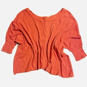 Salmon Peach Free People Bat Wing Short Sleeve Top Shark Bite Hemline